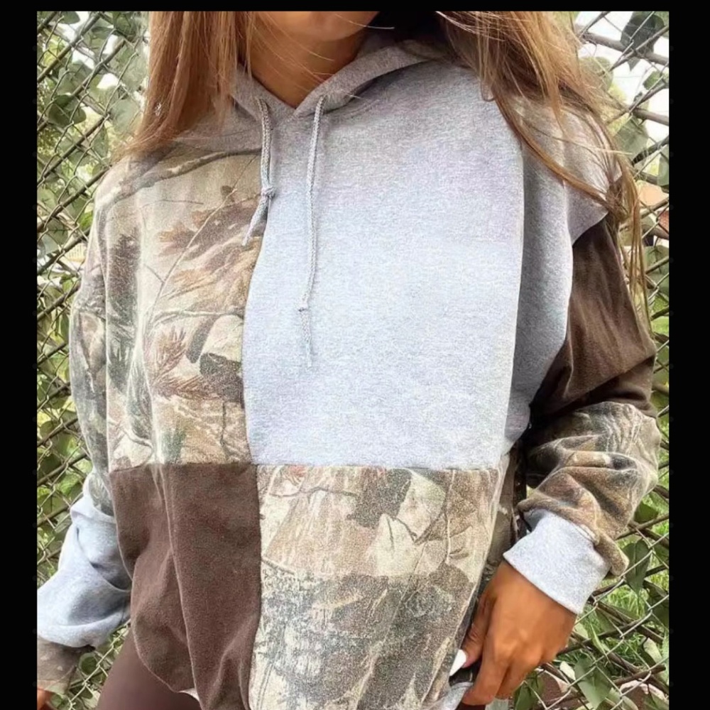 Drawstring Patchwork Long Sleeve Hoodie